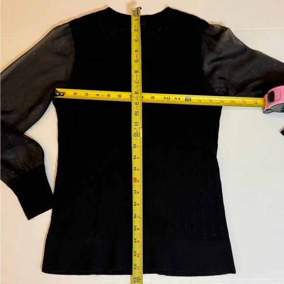 Talbots Petite Black Textured Knit Sweater Sheer Sleeves OfficeCore - Picture 7 of 8